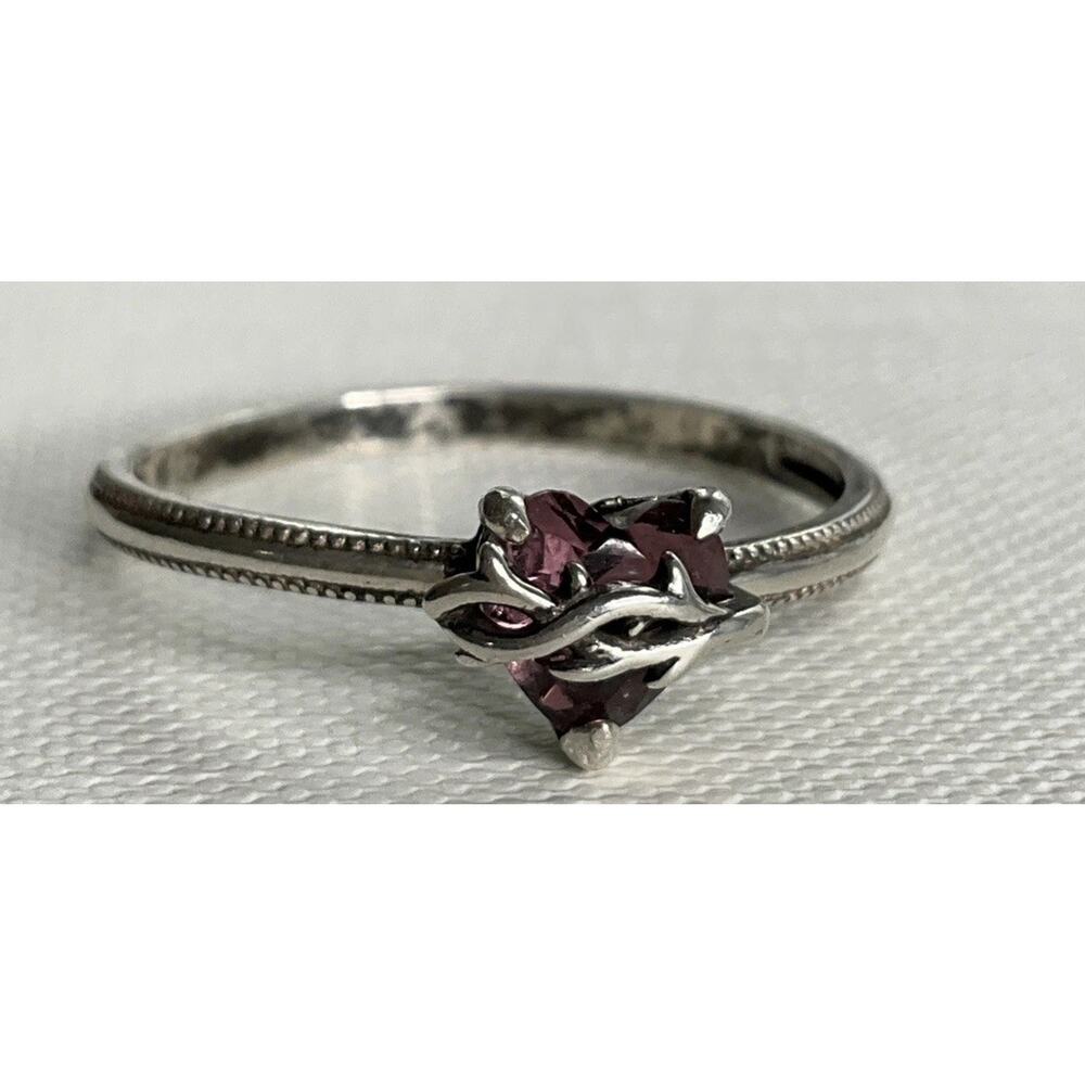 Sterling Silver Garnet Heart Bypass Love Ring 925 January Birthstone Size 10.25